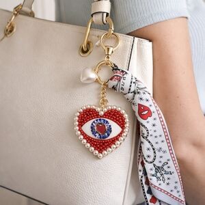 New! Evil Eye Heart Bag Charm Keychain Scarf Purse Charm For Bags, Backpack, Key